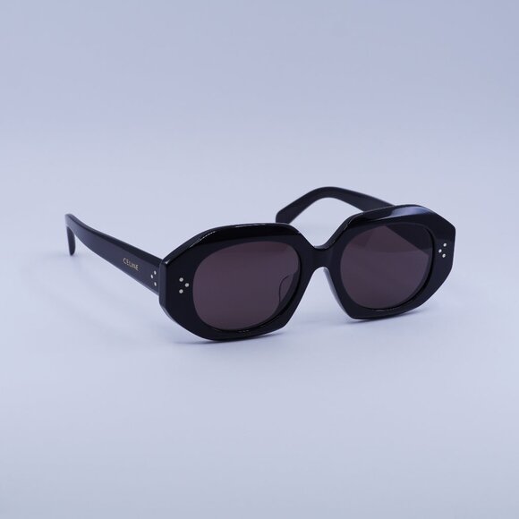 Celine CL40319F 01Y Sunglasses Shiny Black Oval Frame, Violet Lenses - Picture 1 of 9